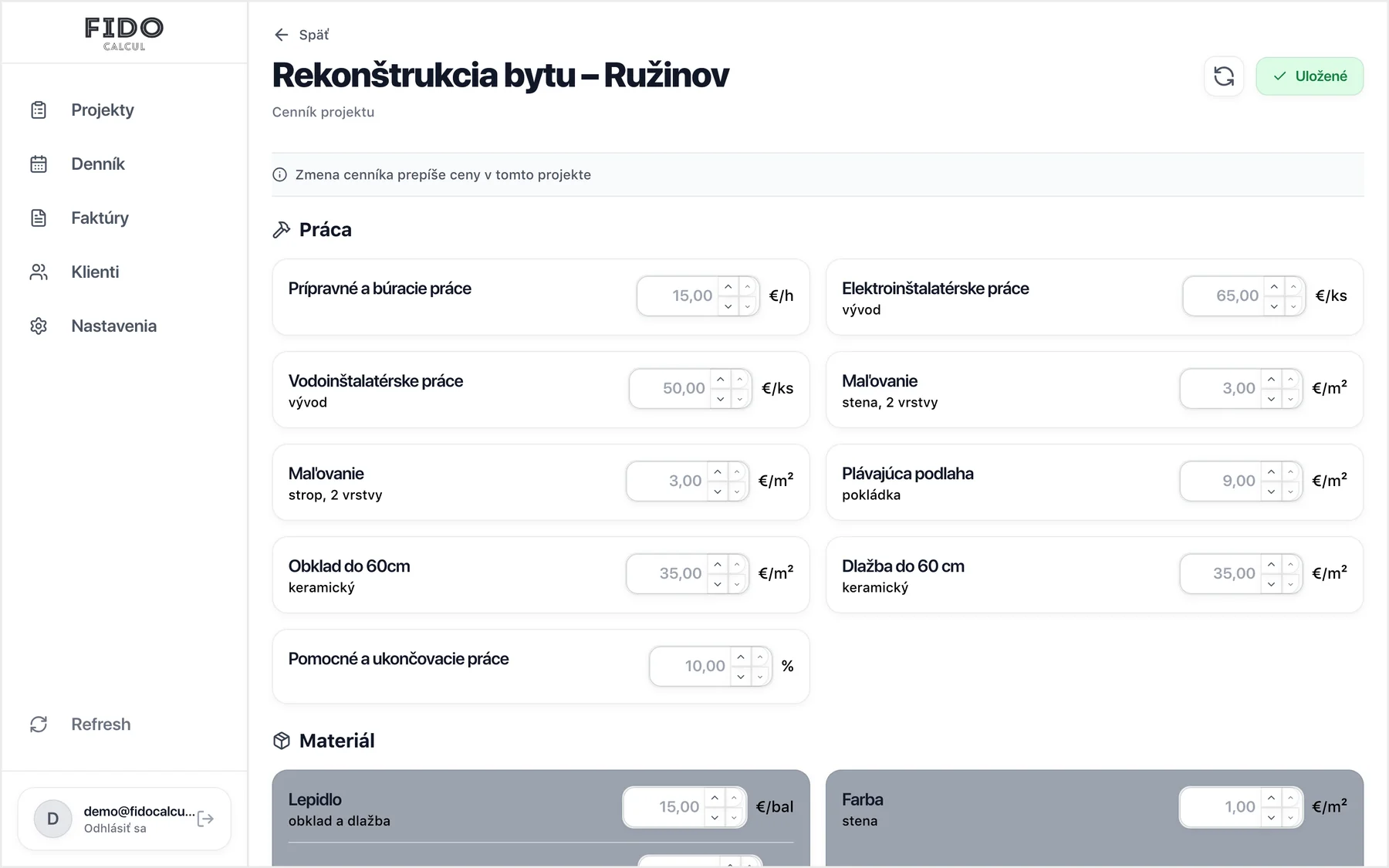 Fido Calcul detail rozhrania 4